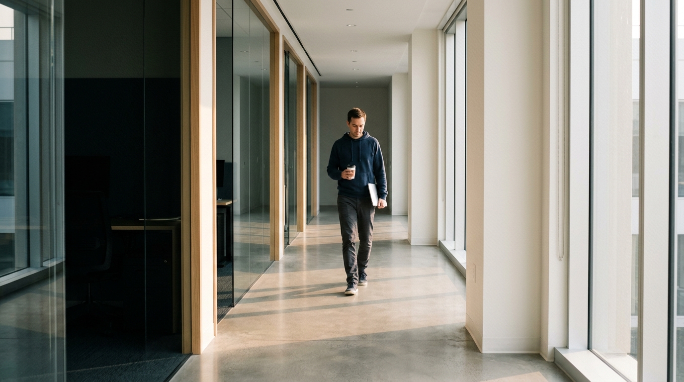 Morning light filtering through floor ceiling windows modern. Illustration for the article "Google’s AI Search Gets Developing-Topic Carousels".