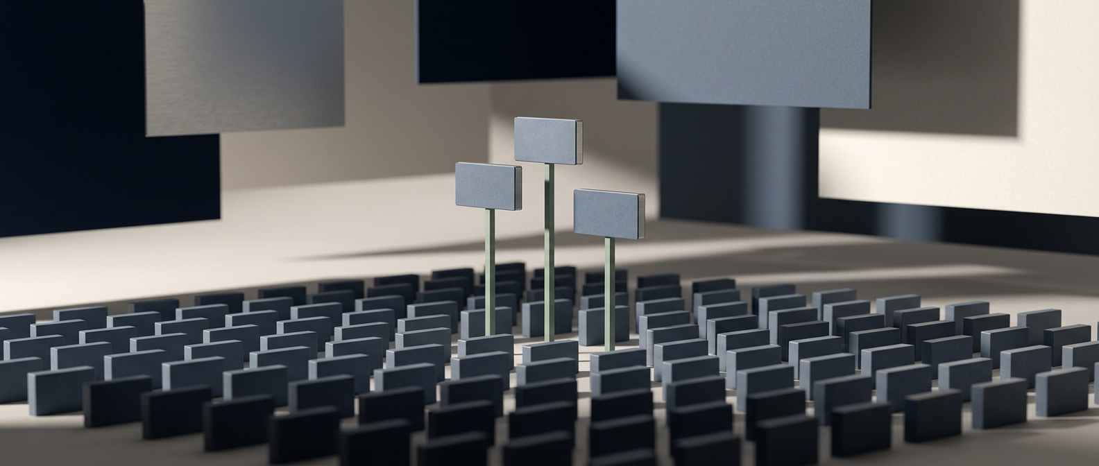 AI search visibility and answer engine optimisation Navy and sage forms representing being found among many.