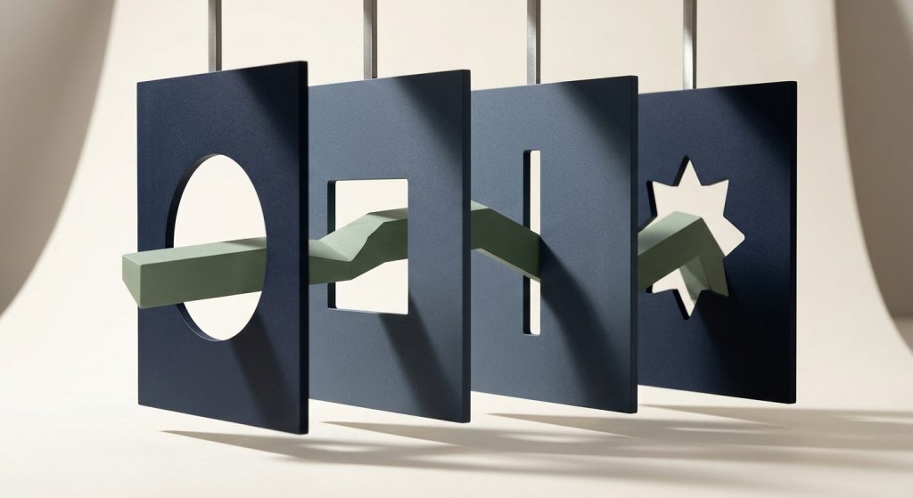 The checks every piece of work passes Sequential navy forms representing staged checks in order.
