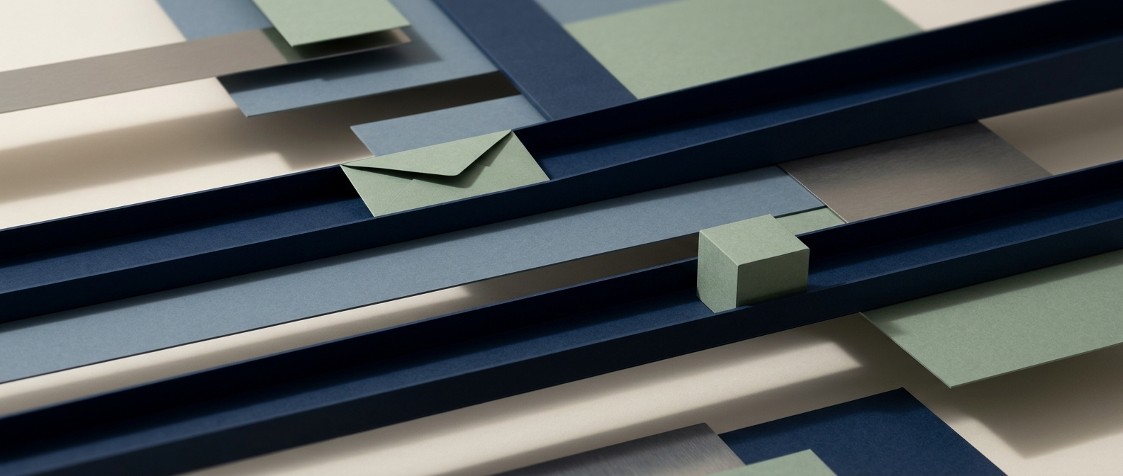Navy and sage forms representing business email managed on your own domain.
