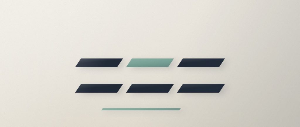 Six navy envelopes lying squared in two even rows with one in sage, every one carrying the same mark.