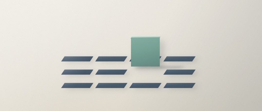 A grid of low navy tiles lying flat with one standing upright in sage, one listing raised above the rest.